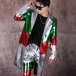 Мужская Уличная одежда в стиле хип-хоп из искусственной кожи, облегающие длинные блейзеры, костюм, пальто, рождественские костюмы, мужские