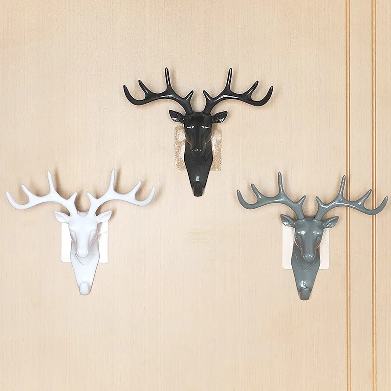 

Clothing Cap Display Racks Coat Hanger Room Decor Creative Deer Head Animal Self Adhesive Hook Bag Keys Wall Sticky Mount Holder