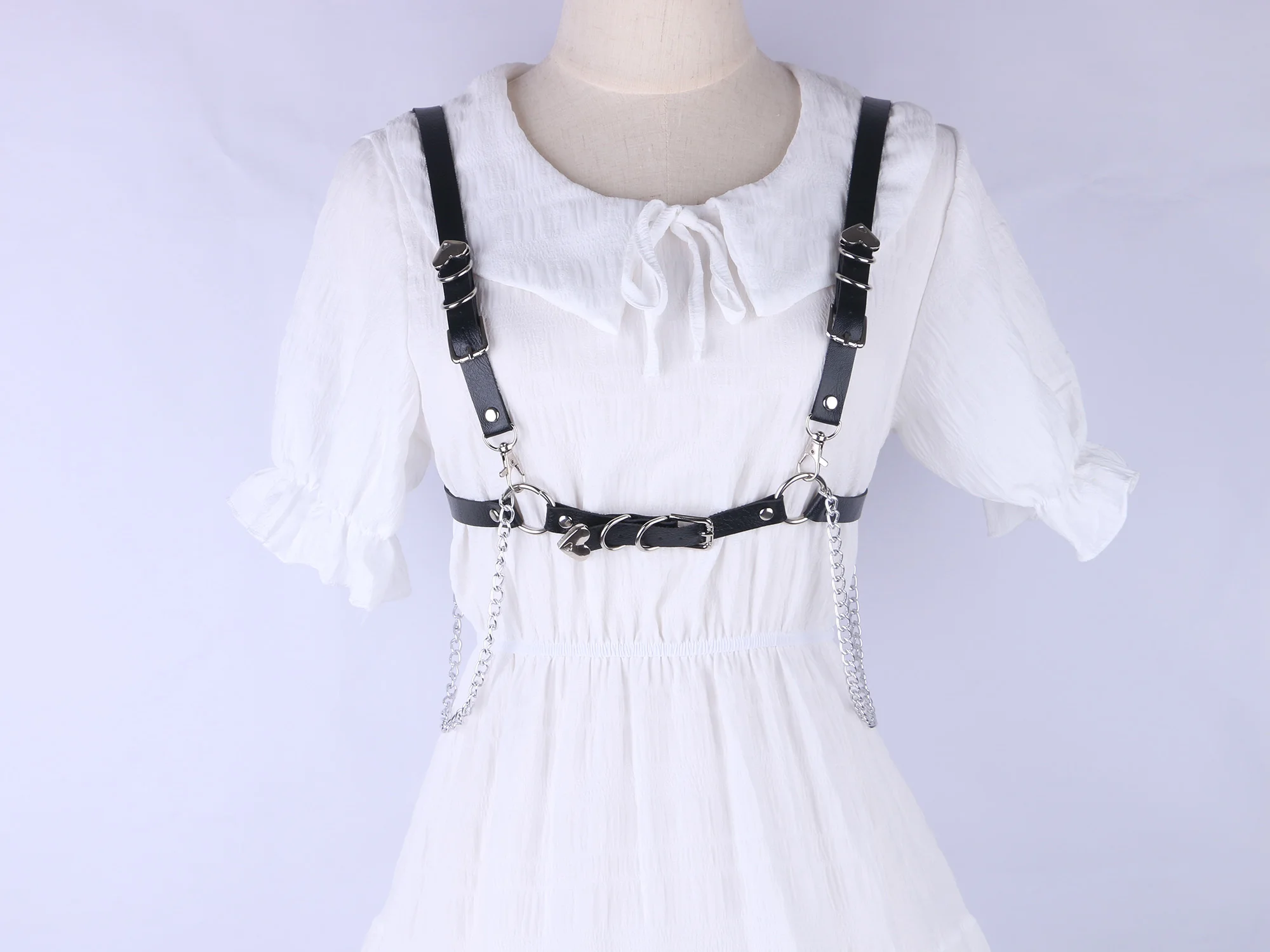 Black Suspenders Belt for Sexy Women lady faux Leather O-ring chain Garters Harness Bondage Telescopic adjustment Girdle Straps