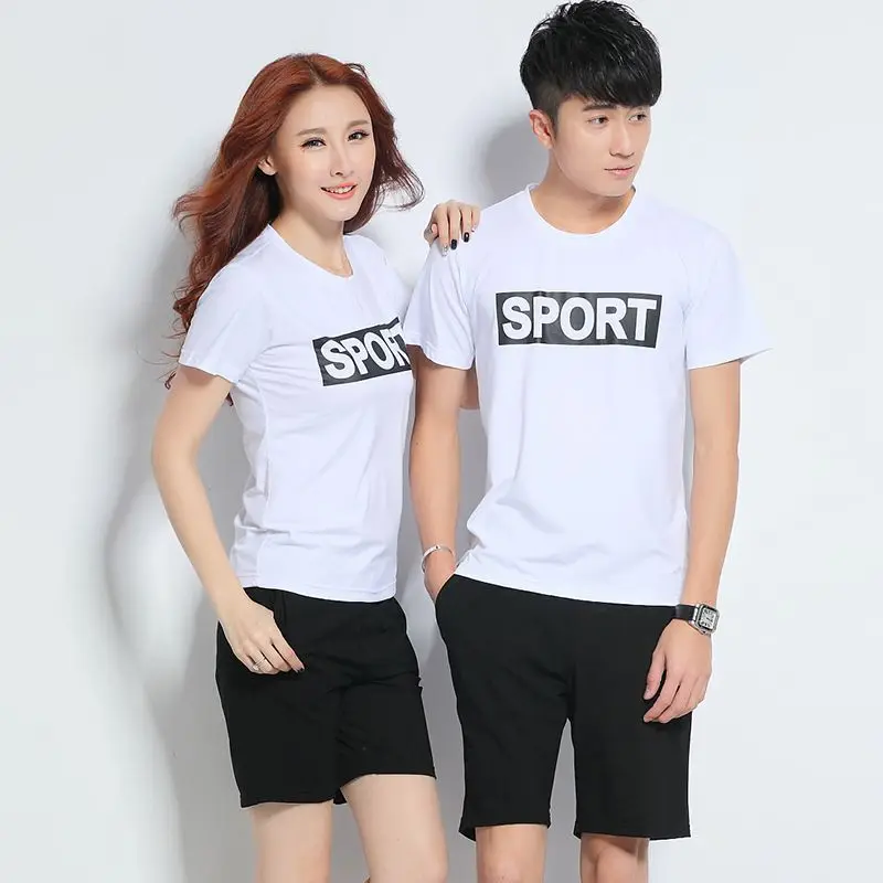 

Sports Set Men's Summer Short Sleeve T-shirt Shorts Two-Piece Set Couple Clothes Women's Pure Cotton Running Casual