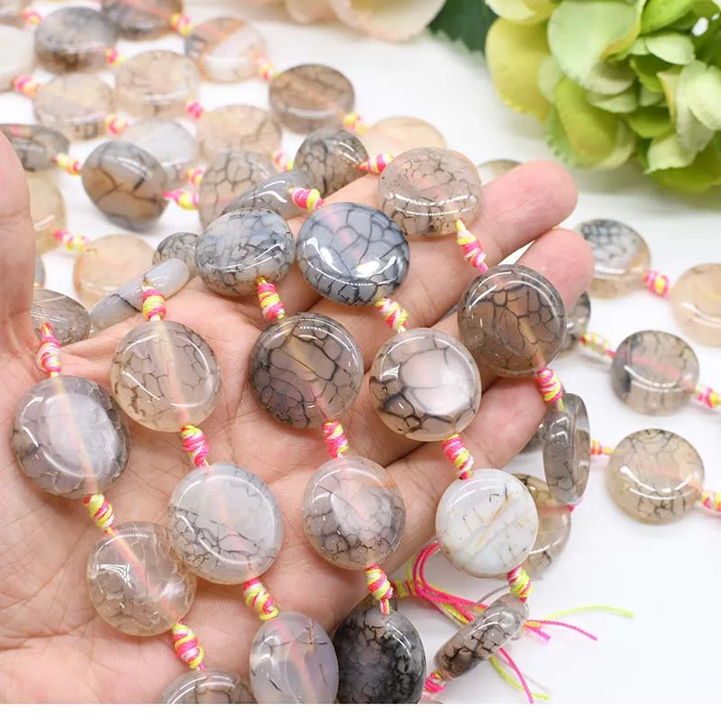 1 Strands 22mm Natural Agates Coin Stone Beads For DIY Necklace Jewelry Making Loose 15