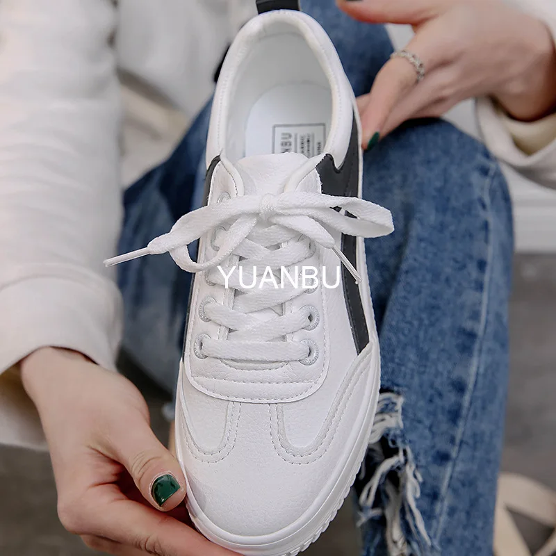 

Yuan bu 2019 Spring New Style Solid Color Platform Thick Bottomed White Shoes Korean-style Fashion Low Top Lace-up Student Shoes