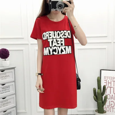 

2019 Summer New Style Korean-style WOMEN'S Wear 3 Row Lettered Mid-length Casual Slim Fit Versatile Crew Neck Short Sleeve T-shi