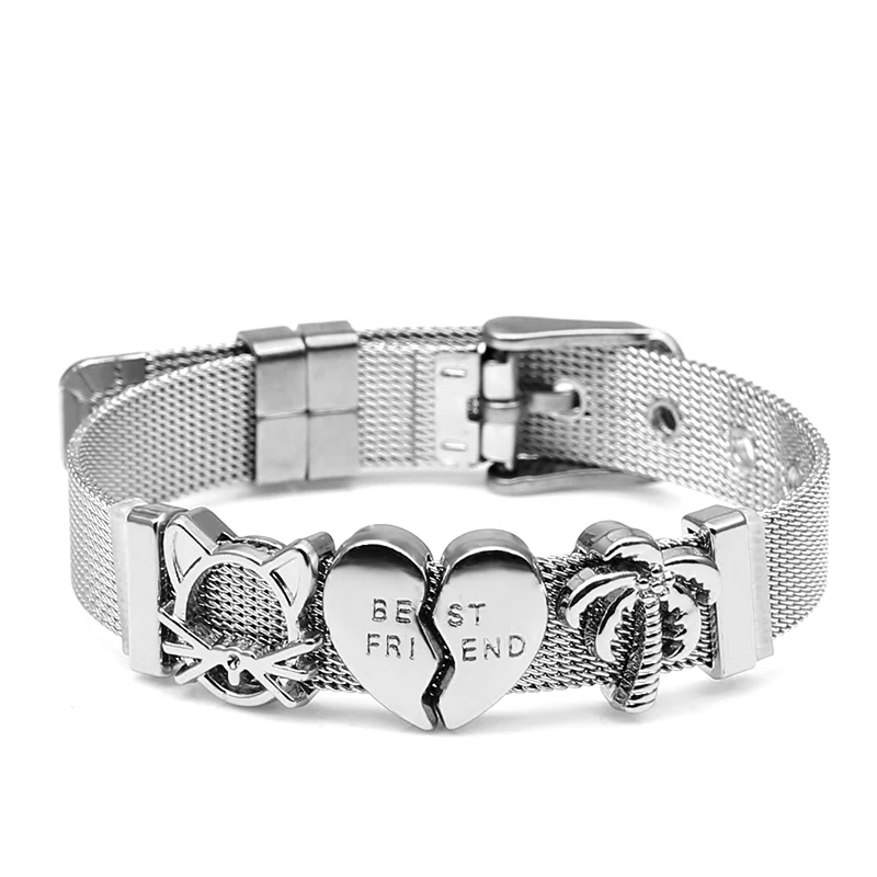 Изысканные часы из нержавеющей стали, сетчатые браслеты для пояса для женщин, мужчин, влюбленных пар, медвежьи лапы, велосипедный кристалл, Круглый браслет с подвесками, браслет - Окраска металла: YD008-1