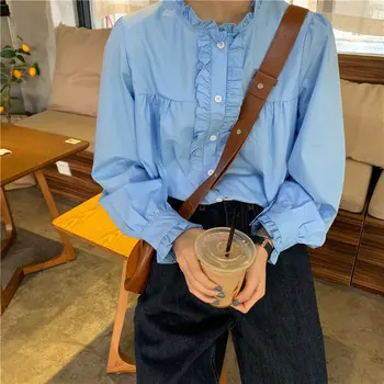 

Alien Kitty Blue Stand Ruffles Fashion Cute Fresh 2020 Solid Chic Gentle Free Fresh Women Stylish Feminine High Quality Shirts