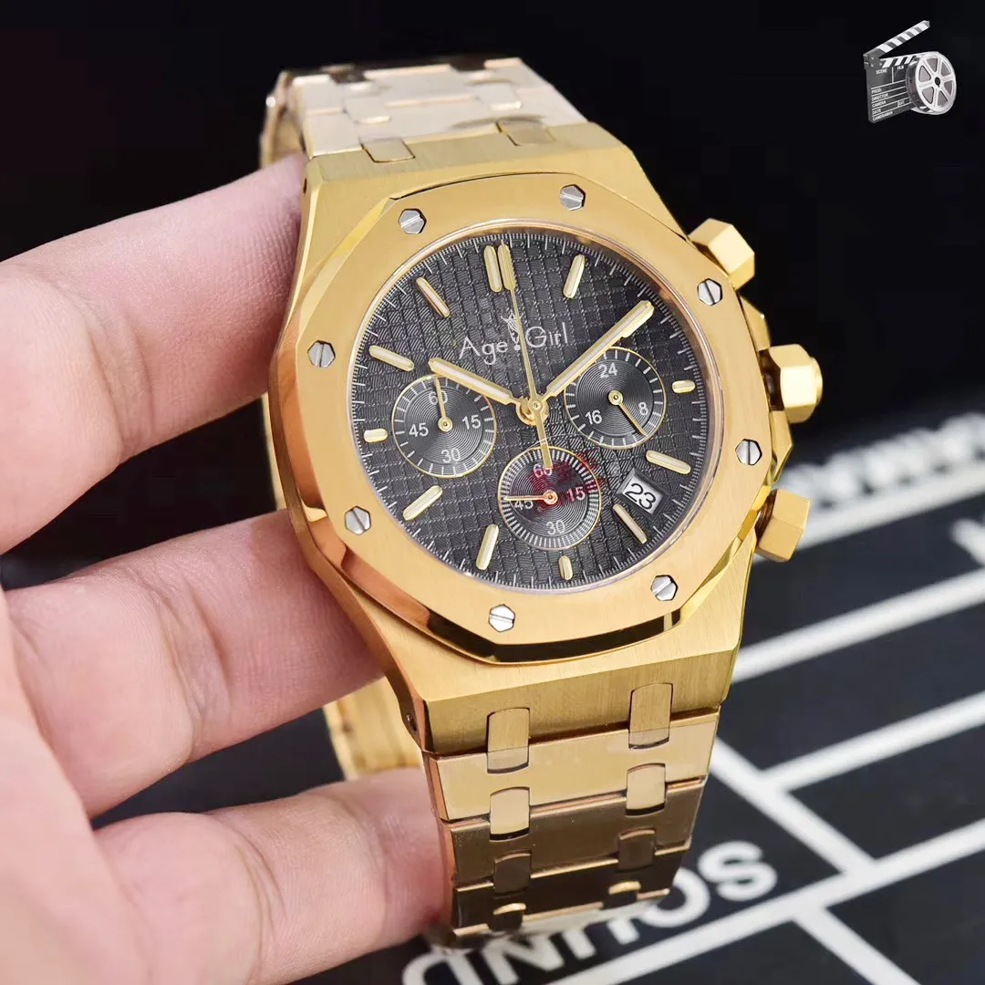 

Luxury Brand New Chronograph Men Stopwatch Silver Yellow Gold Black Stainless Steel 904L Sapphire Crystal Big Watches 45mm AAA+