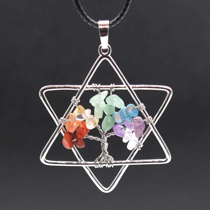 KFT покрытый серебром натуральный чакра рейки Меркаба камень Lucky Star of David Tree Life