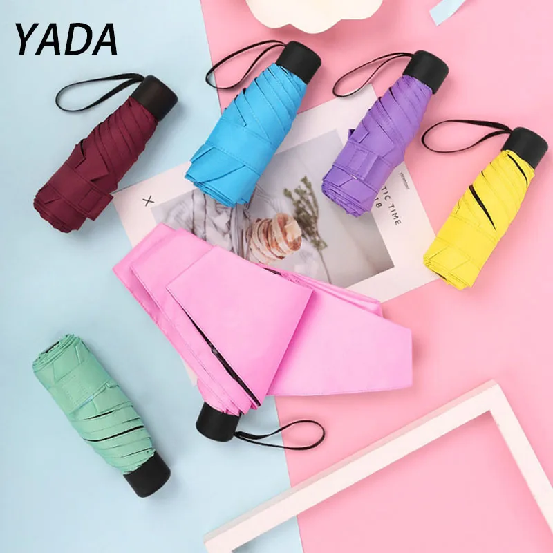 

YADA 6K Fashion Mini Pocket Umbrellas Five-Folding Parasol Anti UV Rain Umbrella For Womens Compact Portable Umbrella YS210030