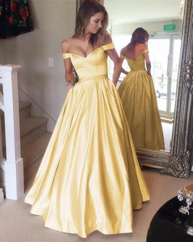 yellow off the shoulder dress prom