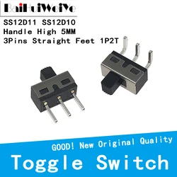 Interrupteur à bascule 3 broches SS12D10 SS12D11, 10 pièces/lot, pieds droits, poignée 1P2T, haut 5mm, espacement de 4.7mm, 3A, 250V, Angle droit 