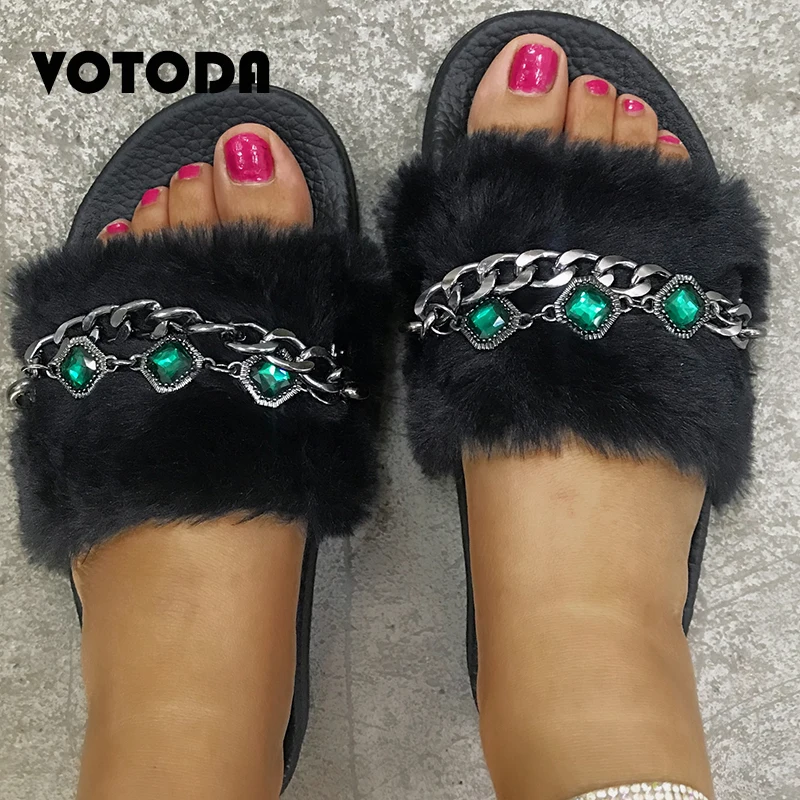 

New Arrival Women Chain Slippers Rhinestone Beach Sandals Ladies Casual Flat Flip Flops Fashion Outdoor Slides Sweet Lady Shoes