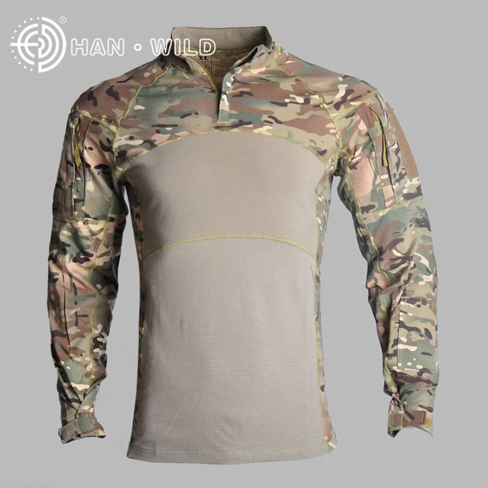 Military Uniform Multicam Army Combat Hunting Camouflage Tactical Shirt Men Long Sleeve Outdoor Elbow Frog Training Hiking Shirt