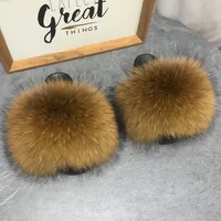 Fashion Summer Wedge Women Fur Slippers Fluffy Real Fox Fur Slides Soft Platform Shoes Home Slippers Woman Furry Fur Flip Flops 1