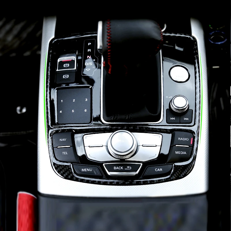 

Car Carbon Fiber Gear Shift Panel Frame / Water Cup Holder Cover Trim For Audi A6 C7 A6L 2012 2013 2014 2015 2016