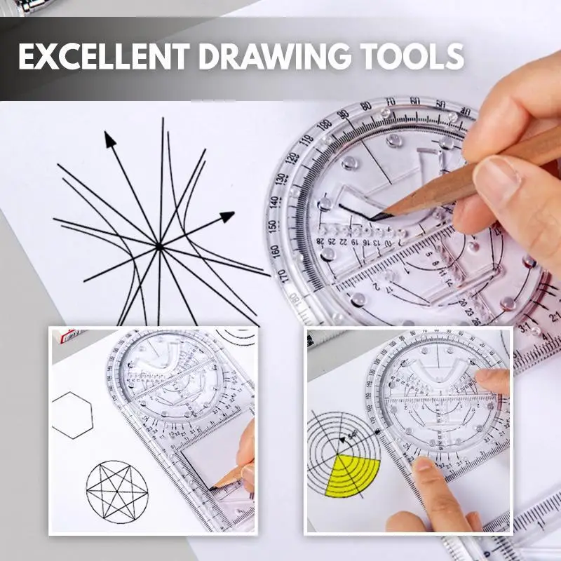 Multi-functional Ruler Geometric Drawing Measuring Tools for Student Drafting 