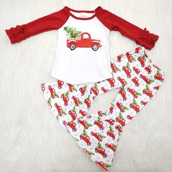 

Hot Sale cartoon print two pieces set for baby girl Kids Christmas style clothes