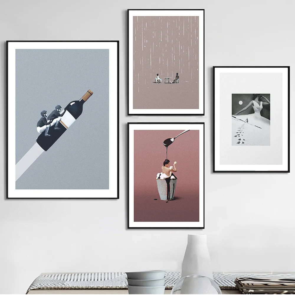 Creative-Wine-Bottle-Racket-Wall-Ar-Abstract-Posters-and-Prints-Surreal-Style-Print-Pictures-Bedroom-Decoration (2)