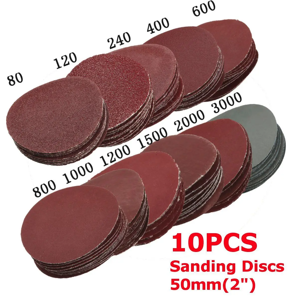 10 Uds 2 pulgadas 50mm 80-3000 Grit disco de lijado Set Ho & Loop mojado seco redondo lija de madera pulido hoja de pulido herramientas abrasivas