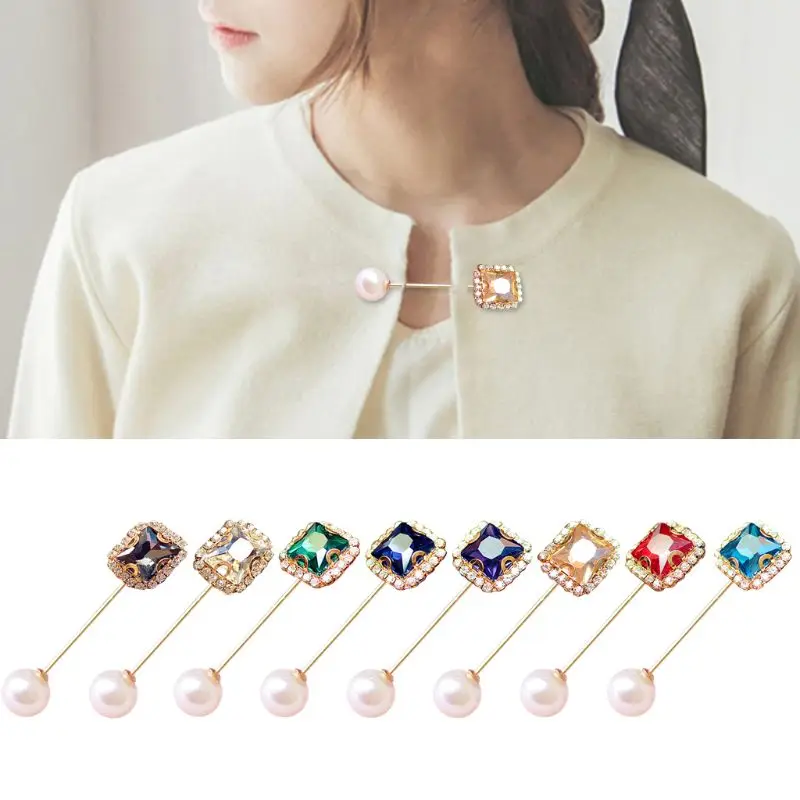 

6 Pcs/set Simple Wild Men Women Brooch Artificial Pearl Word Pin Scarf Buckle Neck Corsage Unisex