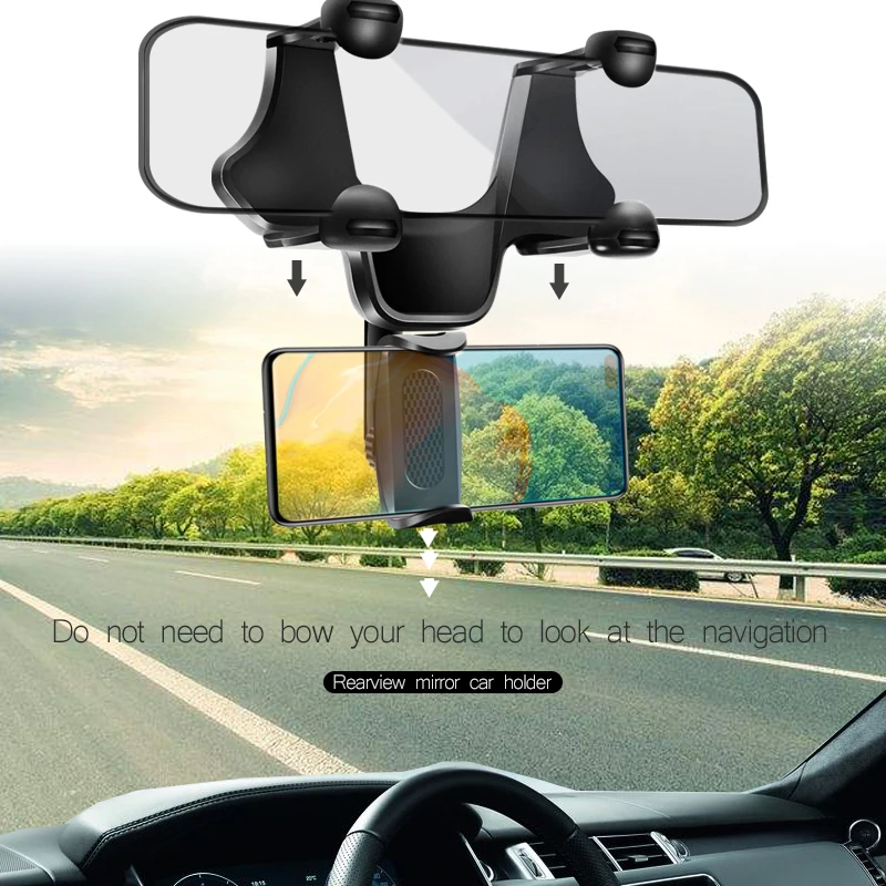 

Car Vehicle Rear View Mirror Phone Holder Mount Universal Smartphone Cradle for iPhone 11/11 Pro Xr Xs Max X