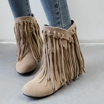 

Boots Women's Fringe Ladies Tassel Suede Boots Indian Style Long Fringe Winter Embroidered Boots fall Fashion Boots Mujer Boots