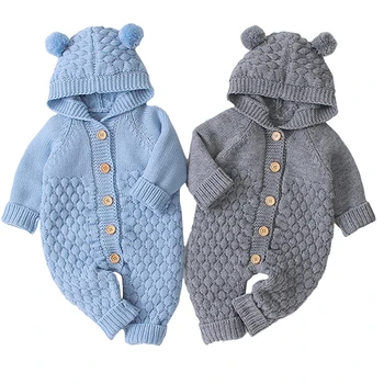 

Newborn Rompers Baby Kid Winter Clothes Girl Boy Knitted Crochet Romper Cartoon Bear Jumpsuit Toddler Sweater Children Playsuit