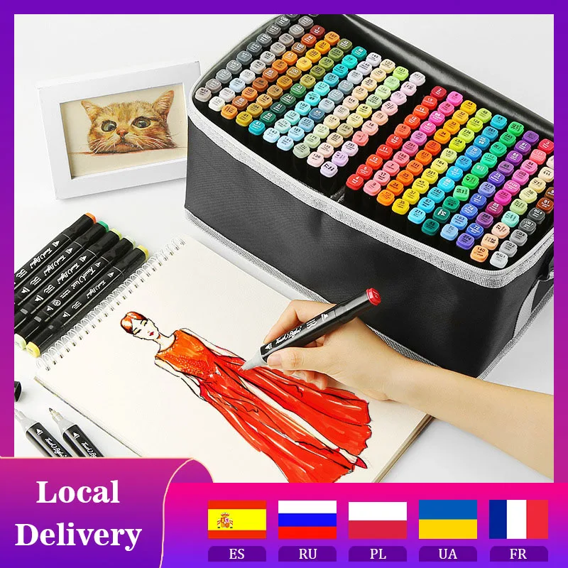Rotulador de Arte de doble cabeza, Set de 36/80/168/262 colores, rotuladores a base de Alcohol con punta oleosa para bocetos artísticos, suministros de arte escolar para Manga