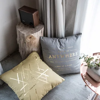 

45x45cm Cotton fabric golden foil cushion cover sofa square throw pillow cover decorative lumbar pillowcase home decor
