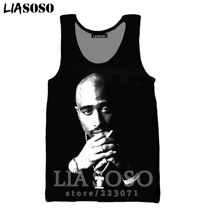 2Pac жилет LIASOSO, летняя новинка, Мужская и Женская толстовка, 3D принт, рэппер, о-образный вырез, майка, без рукавов, в стиле хип-хоп, уличная одежда, пуловер, A295-1 - Цвет: 10