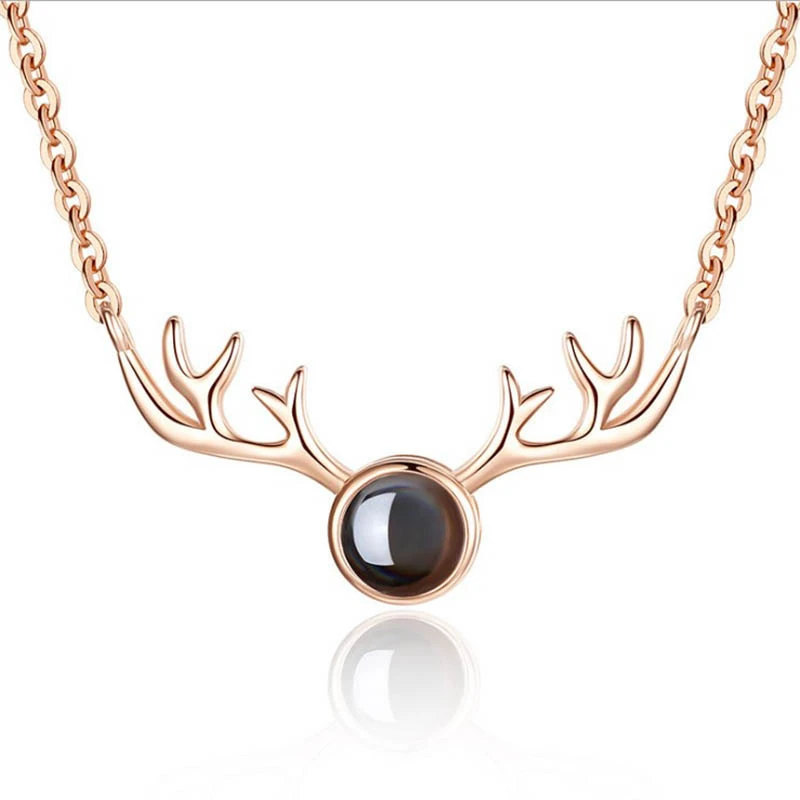 

A Deer Has Your Silver Chain Necklace Women Jewelry I Love You 100 Languages Projection Pendant Necklace Romantic Memory Chokers