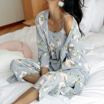 

Women's 4 Pieces Pajamas Sets Cute Print Comfortable Pajamas Women Sleepwear Sets Spring Summer Autumn Homewear Nightwear