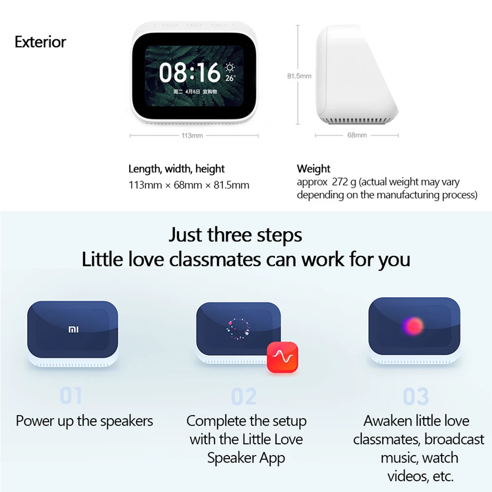 Original Xiaomi AI Touch Screen Bluetooth 5.0 Speaker Digital Display Alarm Clock WiFi Smart Connec