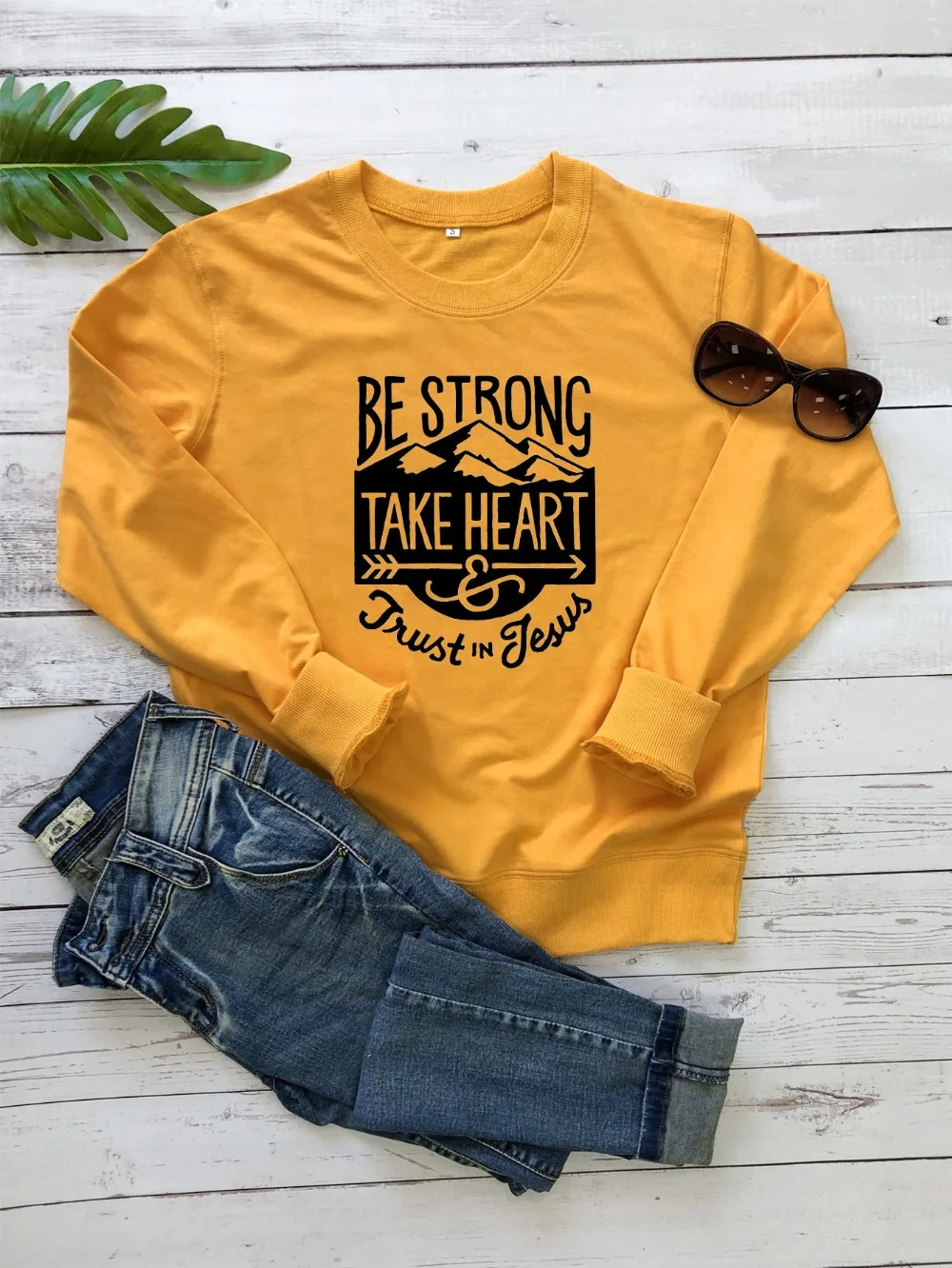 Be strong take heart trust in Толстовка с принтом Jesus женская унисекс религиозный христианский крещение пуловеры из чистого хлопка Графический лозунг Топы