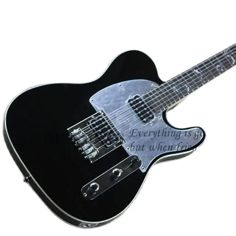 

Factory Custom Electric Guitar Tele Guitar Black Basswood Body White Binding Mirror Pickups Color pearl Inlay Active Battery