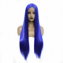Glueless длинные прямые Термостойкие 2" синий синтетический парик на кружеве средняя часть косплей вечерние парики для женщин 150% Плотность