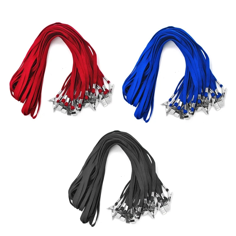 Lanyards 50 шт. шнурки для бейджа с зажимом офисная Шея плоский объемный шнурок с значком бульдог клип