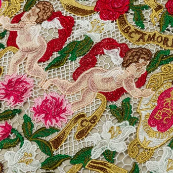 

NEW color angel 3D Water soluble lace embroidery fabric High-end fashion custom fabric for wedding dress DIY 1order=0.5meter