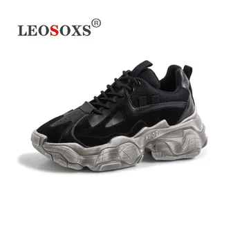 

2020 Spring and Summer Sports Shoes Women's Platform Shoes Leather Lace-up Platform Shoes Casual Sports Large Size Lovers Shoes