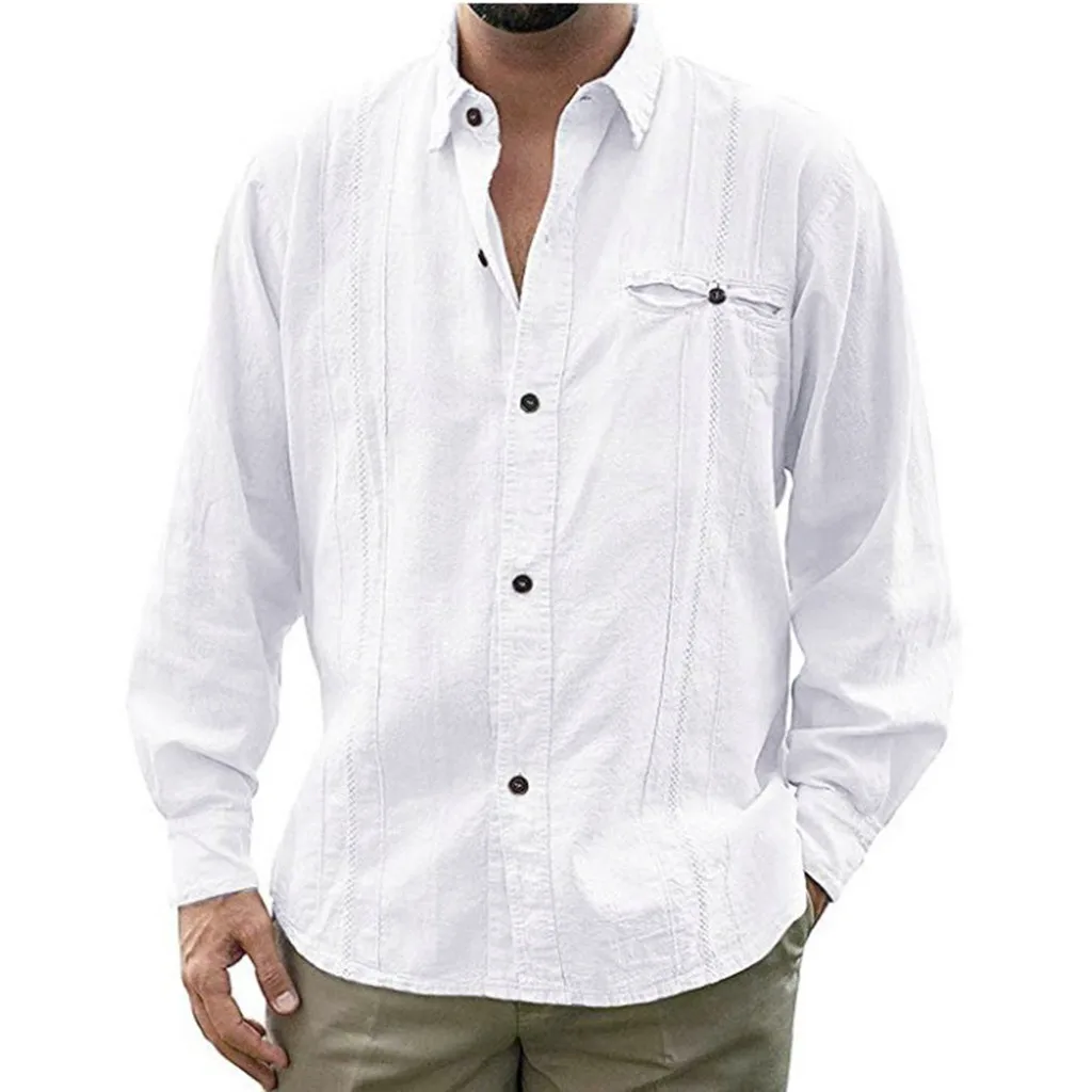 Модные мужские рубашки camisa повседневные с длинным рукавом мужские blusetop с отложным воротником на пуговицах однотонные пляжные рубашки мужские рубашки
