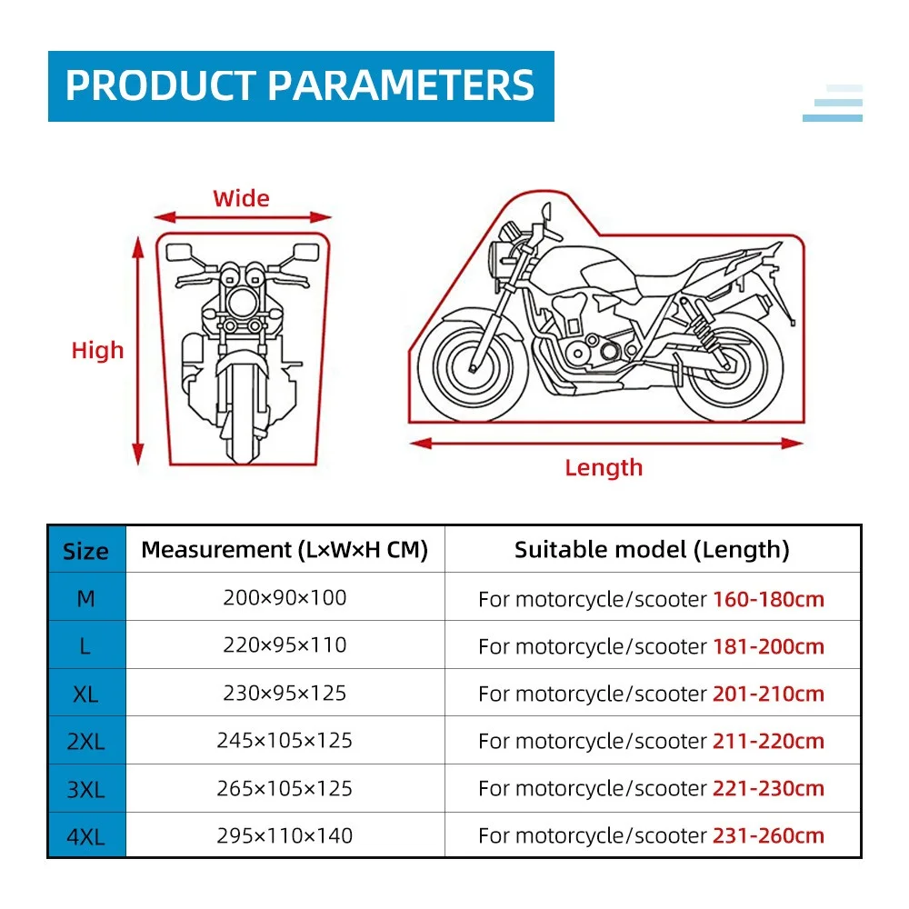 Motorcycle Cover M L XL 2XL 3XL 4XL Universal Outdoor Uv Protector All Season Waterproof Bike Rain Dustproof Motor Scooter