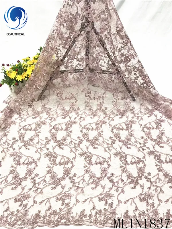 

BEAUTIFICAL African lace fabrics tulle lace embroidery fabric with sequins hot sale french lace fabric for women ML1N1837