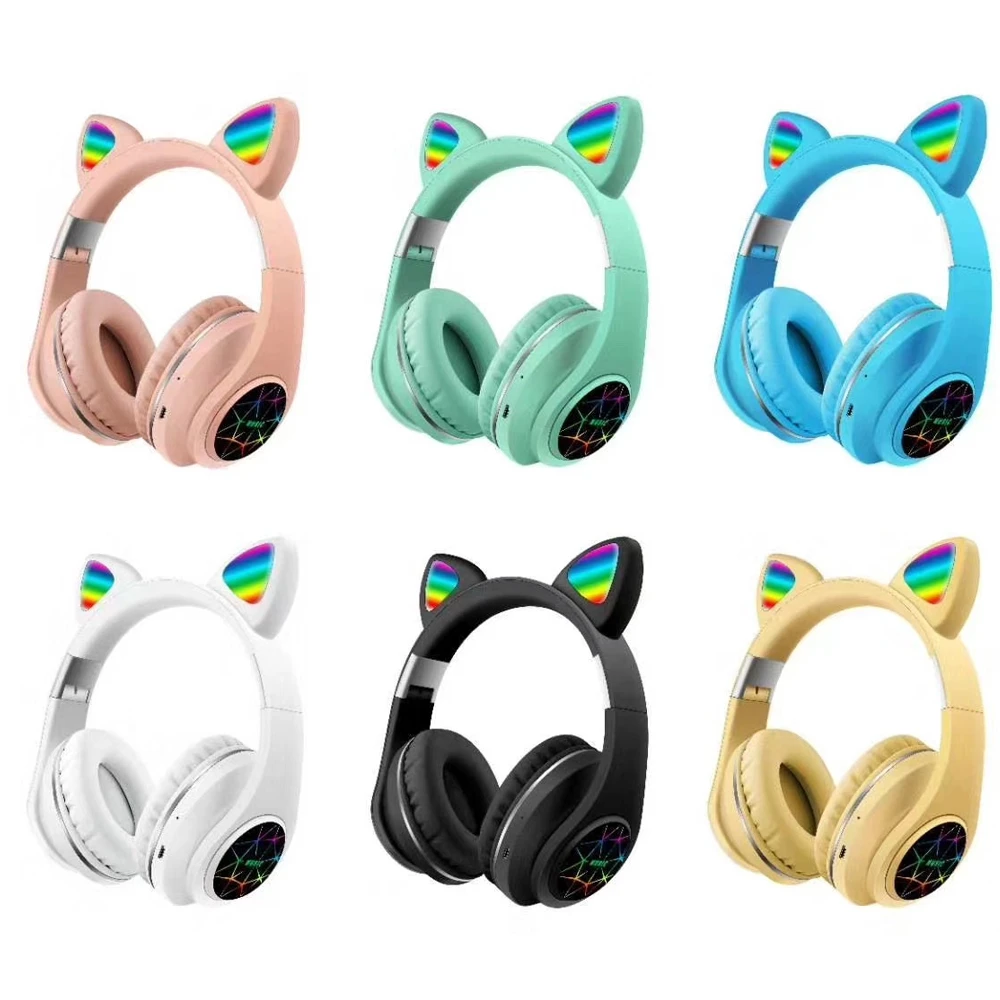 Kids Bluetooth Headphones Glowing Cat Ear Wireless Children Headset With MIC Stereo Music Earphones Support TF Card AUX Play