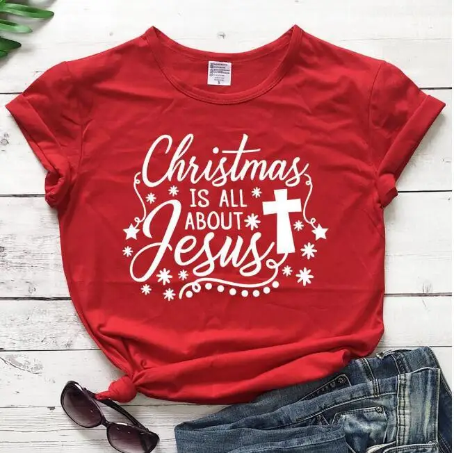 

Christmas is all about Jesus Graphic T-Shirt Hipster Casual 100% Cotton Tee Merry Christmas Slogan Jesus Vintage Tumblr Tops