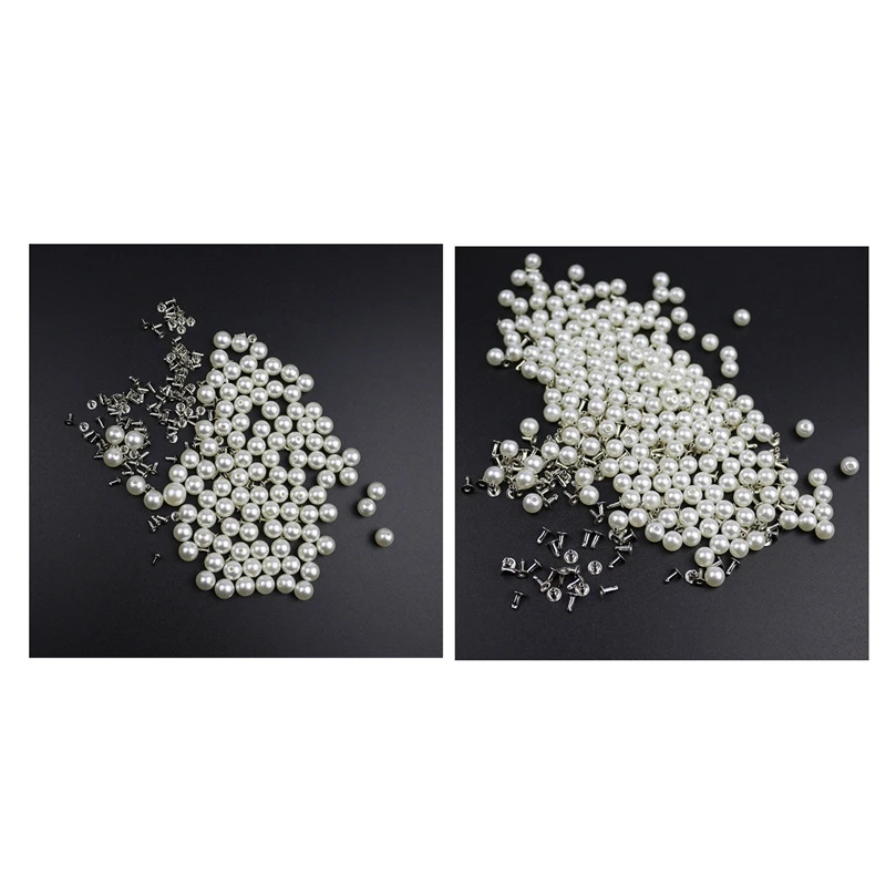 300PC Imitation Pearl Rivets DIY Garment Accessories Pearl Rivet Spikes for Cloth Hat Bag Crafts Decor Rivets and Pearls Set 6M