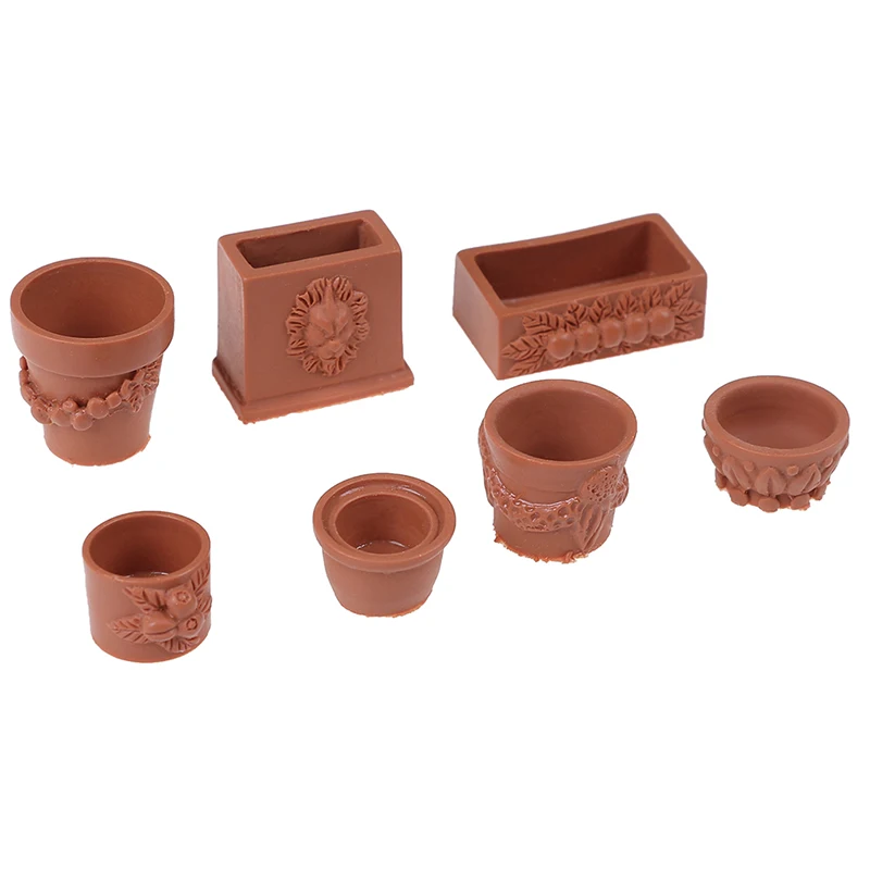 7/12pcs Mini Red clay Flowerpot Simulation Garden Flower Pot Model Toy For 1/12 Dollhouse Miniature Doll Houses Accessories 7