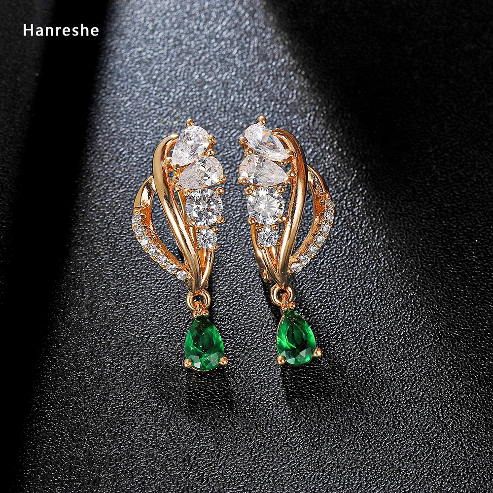 Hanreshe Earrings Women Punk Jewelry Wedding Gift Rose Gold Green Red Natural Zircon Stud Earrings Cute Crystal Small Earrings