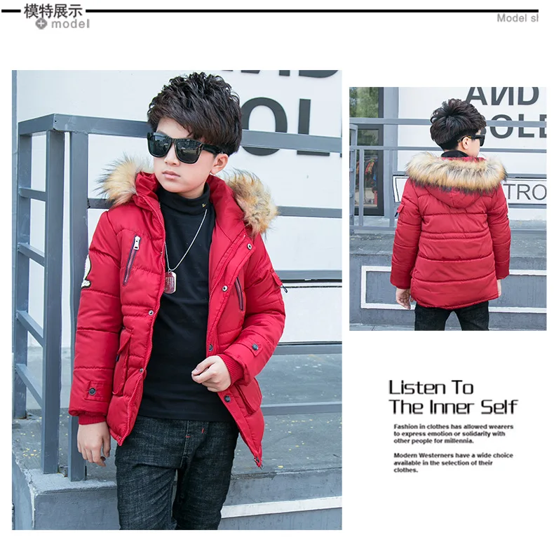 Korean-style Winter Fashion Hooded Five-pointed Star Mid-length Big Boy Boys Cotton-padded Clothes Fashion