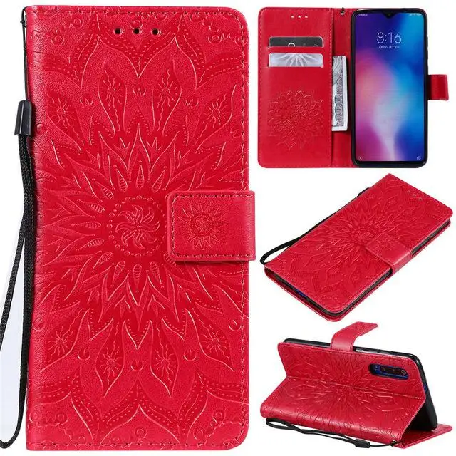 Роскошный Флип кожаный чехол-бумажник для Xiaomi mi 9 SE 8 Lite 6 5 5X A1 Play Pocophone F1 для Red mi Note 7 6 5 Pro 3 4X 5A Prime GO - Цвет: Red-Sunshine
