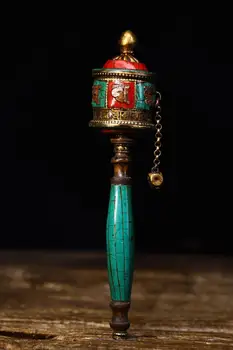 

Wedding Decoration 8" Tibet Buddhism Temple bronze Inlaid gems Buddhist prayer wheel Hand-turned instruments Dorje Vajra Phurpa