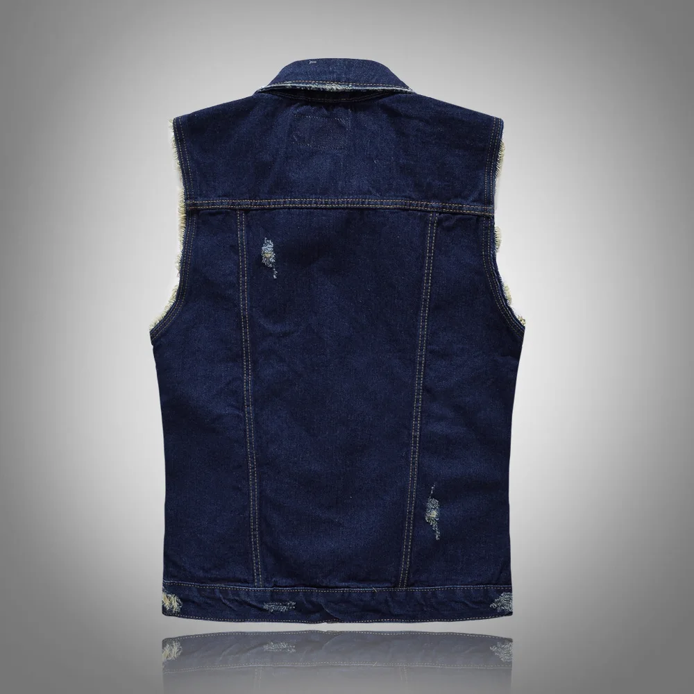 Стиль корейско-Стиль Slim Fit тренд Для мужчин одежда джинсовый жилет Для мужчин джинсовая куртка с вышивкой Повседневный жилет